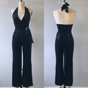 Vintage 1970’s Black Velvet Disco Halter Jumpsuit